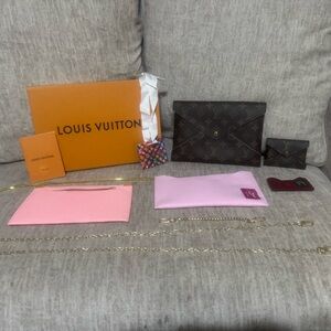 Louis Vuitton Monogram Envelope Clutch with Pink Pouches and Gold Chains